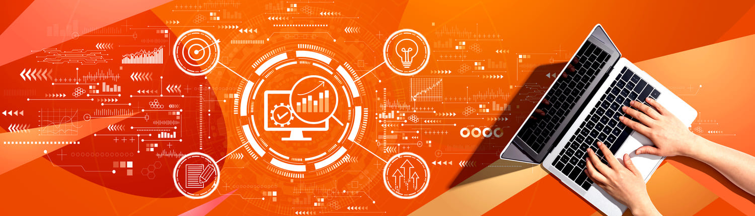 Slider in orange mit Laptop für Auftragsmanagement - Office Management Alexa - Virtuelle Assistenz