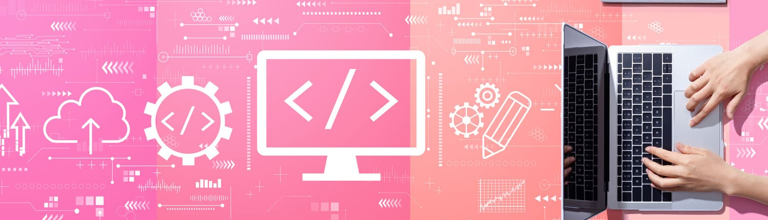 Laptop auf rosa Hintergrund für Slider Personalmanagement - Office Management Alexa - Virtuelle Assistenz